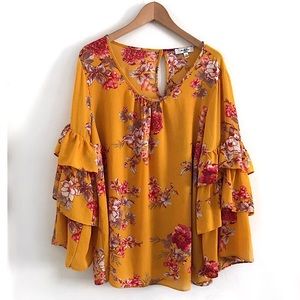 moa moa top blouse shirt women’s plus size 2X yellow ruffle layered slee…